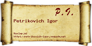 Petrikovich Igor névjegykártya